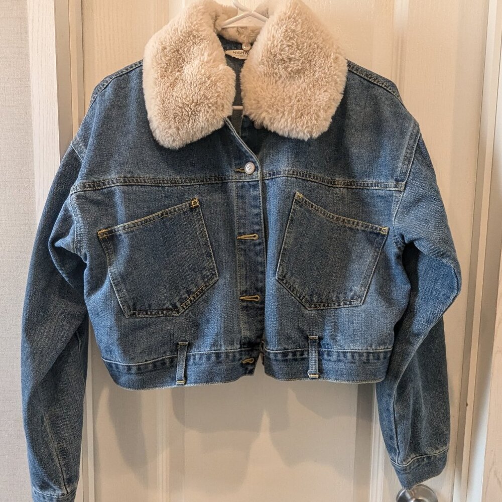 Highway Jeans Denim Long Sleeve Jacket Removable Faux Fur Collar Medium